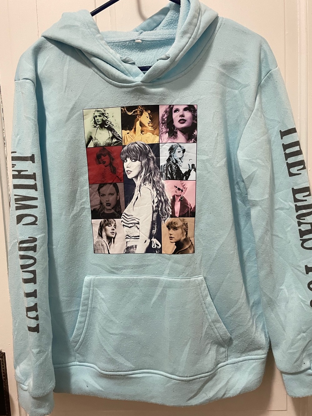 Taylor Swift Women's Light Blue Eras Tour Concert Music Pullover Hoodie Size XS